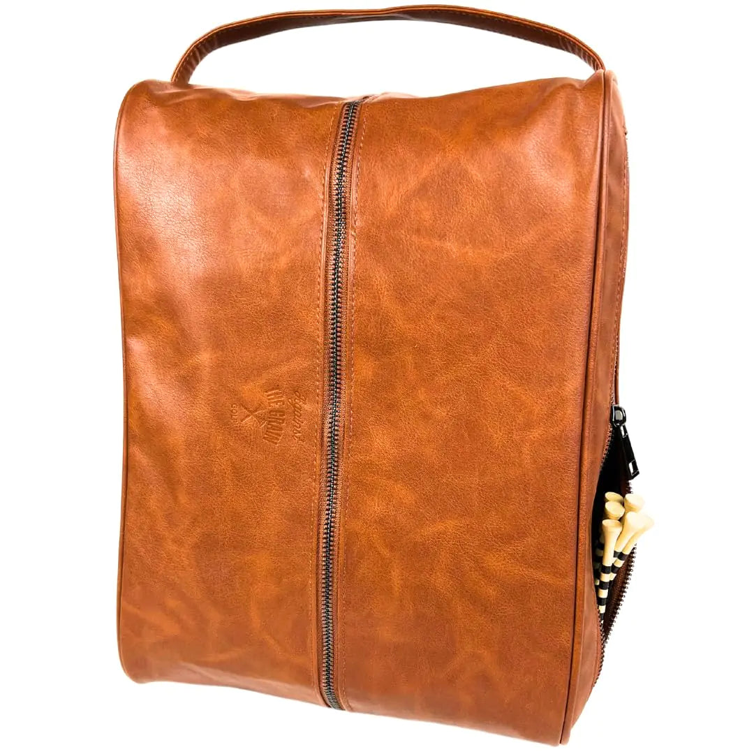 Premium Golf Shoe Bag for Men Faux Leather Golf Shoe Bags for Women Golf Shoe Bag Men With Ventilation Durable Nylon Inner Material & Side Pocket Golf Accessory Bag Golf Shoes Bag for Men