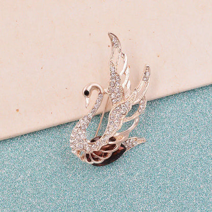 Elegant Crystal Diamond Swan Brooch for Women