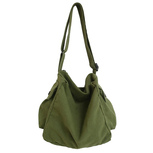 KlaOYer Canvas Messenger Bag Large Hobo Bag Crossbody Shoulder Bag Tote Bag with Pocket for Women and Men (Green 2)