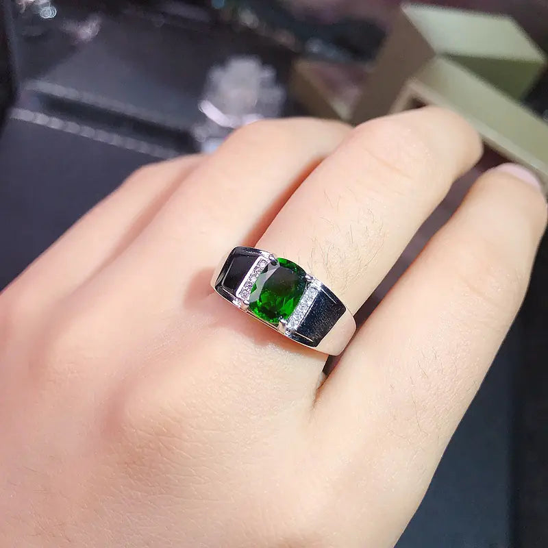 925 Silver Men's Ring with Diamond Accent