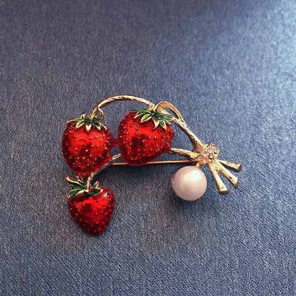 Enamel Strawberry Brooch for Fashion and Accessories
