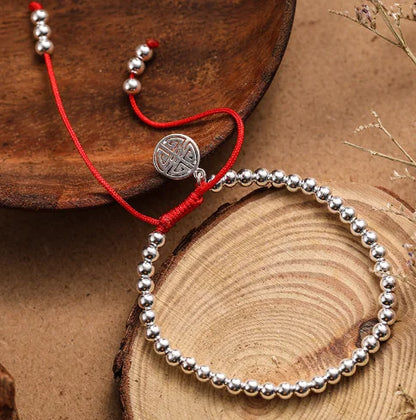 Verdandi Silver Bracelet with Red Cord (Single Piece)