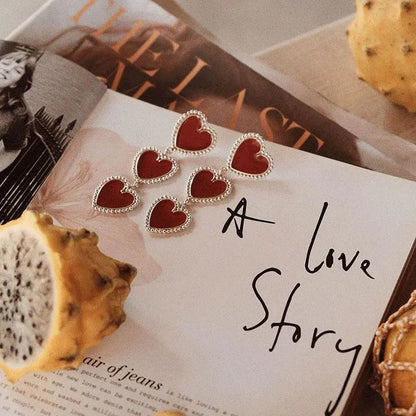 3 Red Hearts Earrings - Romantic Gift Jewelry | Aethel Adorn