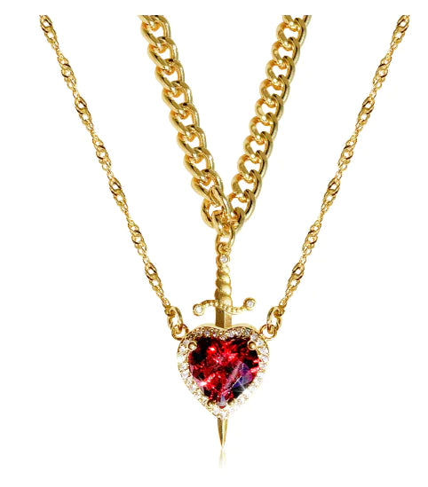 Sorella™ Heart & Sword Layered Necklace (One Set)