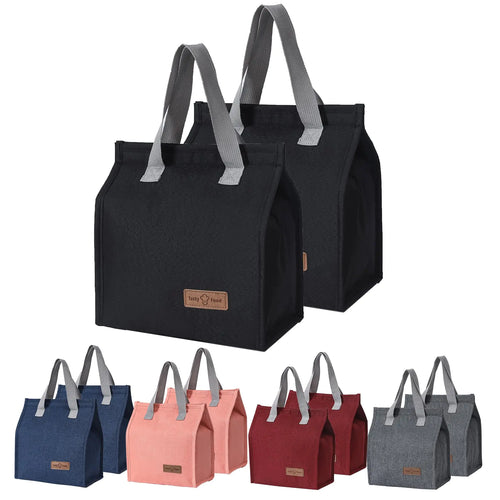 2pcs Black Lunch Bag Insulated Lunch Box Bag Reusable Lunch Tote Bag Lunch Box Container Bag Insulated for Women Men Work Office Travel