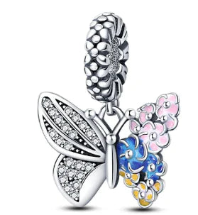 Flower Butterfly Charm Pendant Necklace (Single Piece)