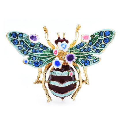Vintage Hand-Painted Enamel Bee Flower Brooch