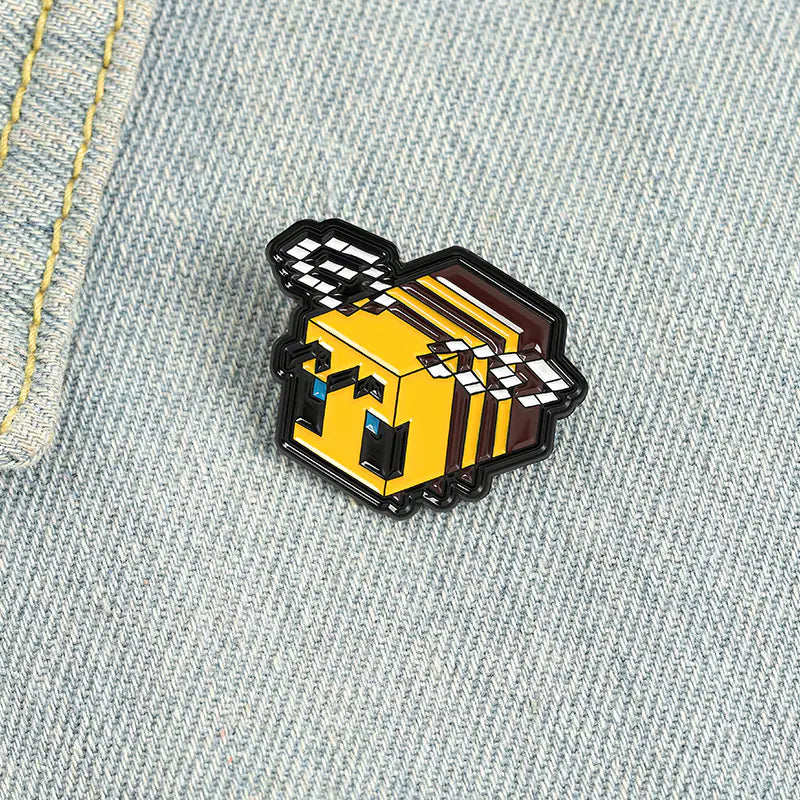 3D Geometric Cartoon Bee Enamel Brooch for Minecraft
