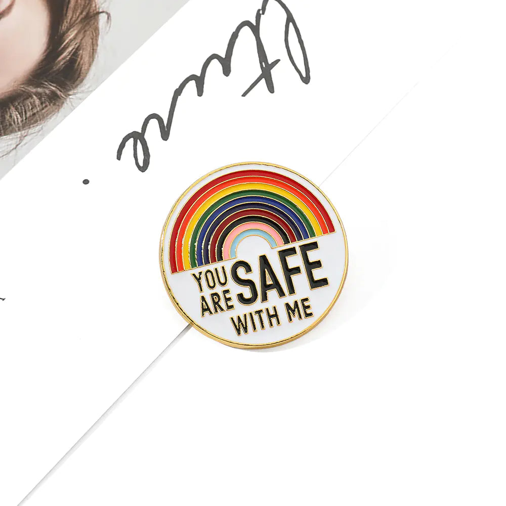 Retractable ABS Bag Charm with Rainbow Metal Brooch