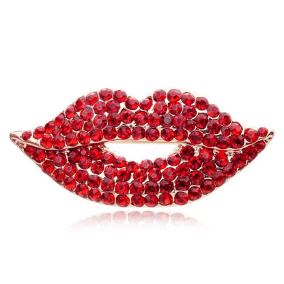 Fashion Rhinestone Red Lip Brooch for Women’s Apparel