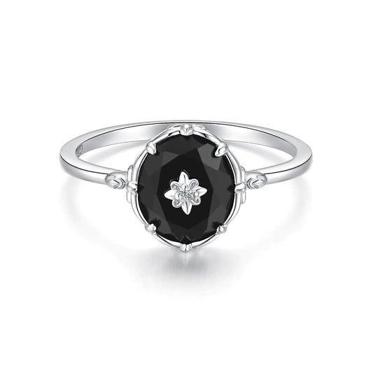 Vintage Black Onyx Engagement Ring - Art Deco Silver Solitaire | Aethel Adorn