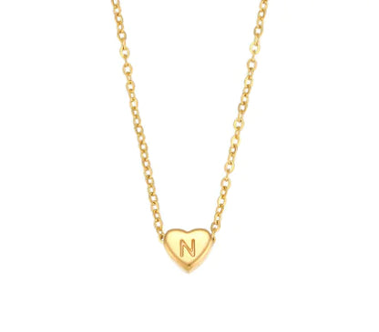 Initial Love Necklace - 18K Gold Plated Heart Pendant (One)