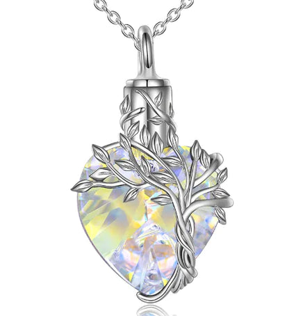 Tree of Life Heart Urn Necklace with Gemstone Pendant