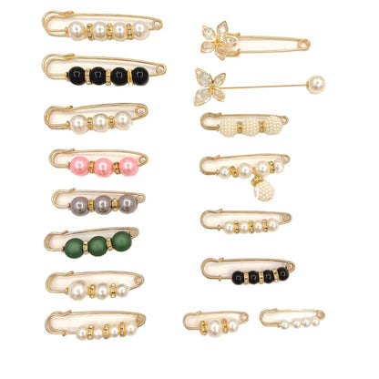 16Pcs Faux Fashion Pearl Brooch Sweater Shawl Clips Artificial Pearls Brooch Safety Pins Waist Pants Extender Cardigan Collar Brooch Clips Dresses Decor for Girls Women