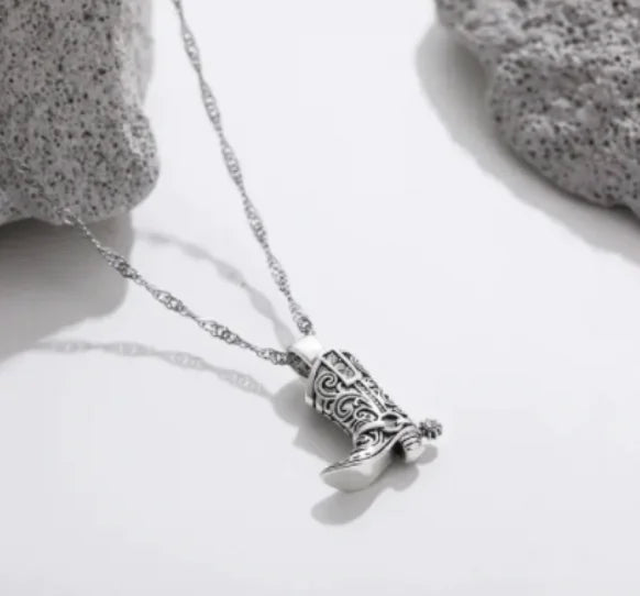 Retro Western Cowboy Boots Necklace with Zircon Pendant