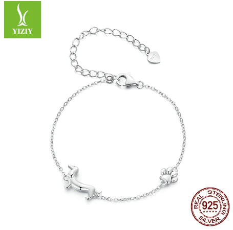 925 Silver Dachshund Dog Bracelet (One Piece)