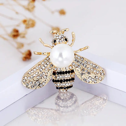 Shiny Bee Brooch with Large Faux Pearl - Unique Jewelry