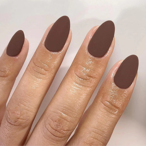 Matte Brown Press on Nails Short Almond Fake Nails Press ons Thick Solid Color Glue on Nails Short False Nails Medium Almond Nails Oval Round Shaped Nails for Women Natural Acrylic Gel Nails