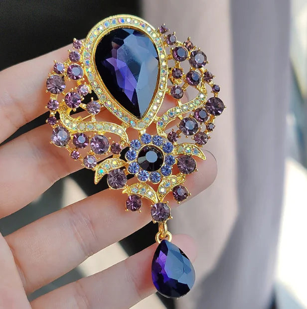 Retro Gemstone Glass Crystal Pendant Brooch Jewelry