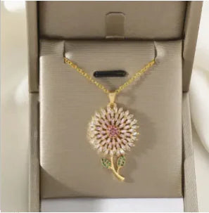 Pink Sunflower Necklace - Cute Affordable Jewelry | Aethel Adorn