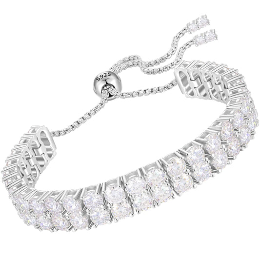 YIMERAIRE Moissanite Tennis bracelet Adjustable Diamond Bracelet for Women 17.0 Carats 18k Whate Gold Plated Lab Grown Diamond Tennis Bracelet VVS1 Brilliance D Color 4MM 925 Sterling Silver Bracelet