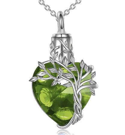 Tree of Life Heart Urn Necklace with Gemstone Pendant