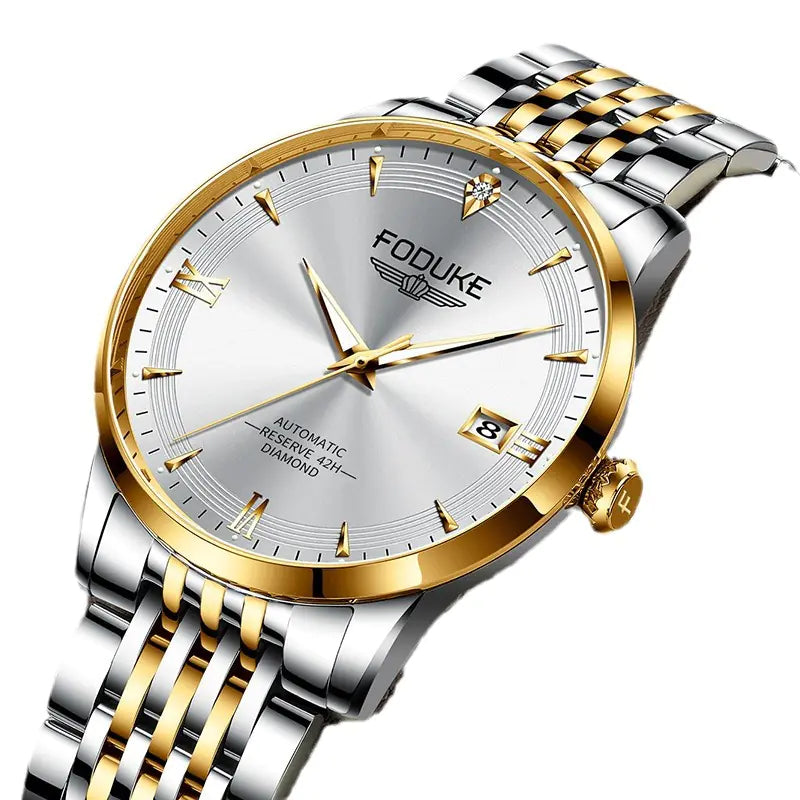 Men's Automatic Swiss Brand Skeleton Watch with Diamonds