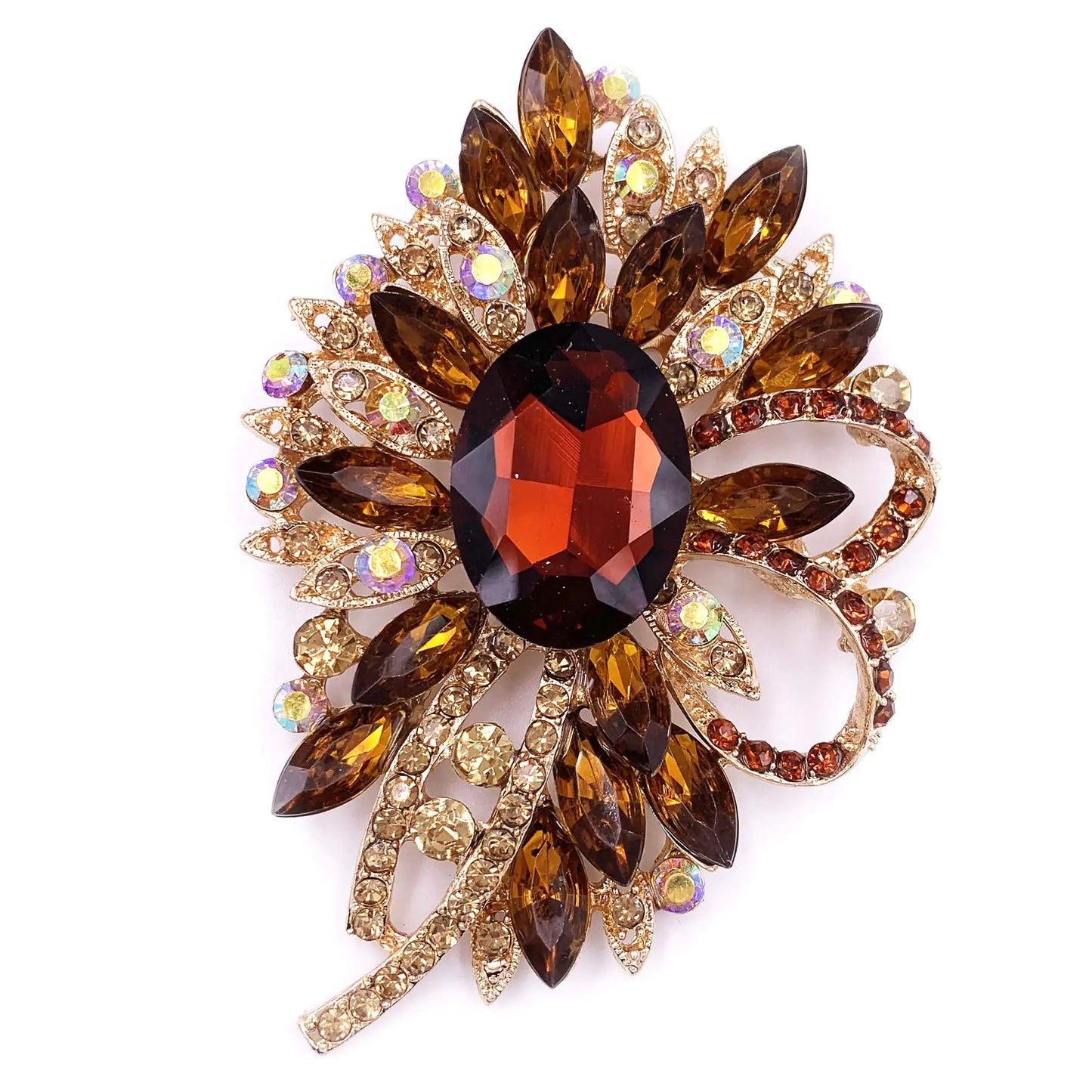 SELOVO Huge Big Large Women Flower Bow Brown Scarf Decoration Brooch Pin Antiqued Gold Tone