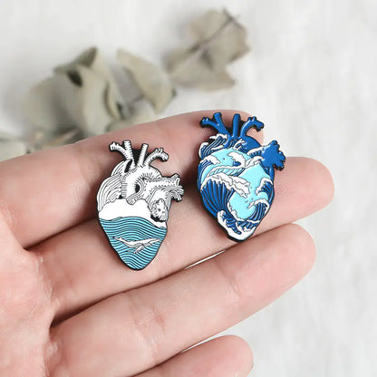 Creative High-End Alloy Heart Brooch with Whale Design