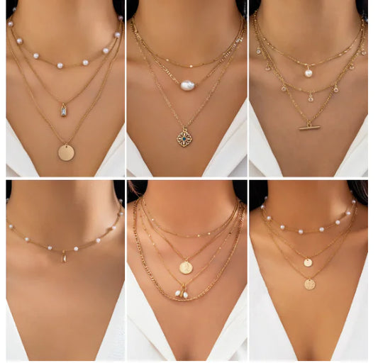 London Necklace Set with Simple Rhinestone Tassels (3 Pcs)