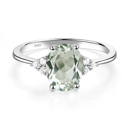 LUO S925 Sterling Silver Oval Shaped 1.77 Carats Green Amethyst Ring Promise Ring Engagement Ring for Women US Size 4