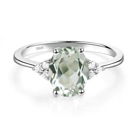 LUO S925 Sterling Silver Oval Shaped 1.77 Carats Green Amethyst Ring Promise Ring Engagement Ring for Women US Size 4