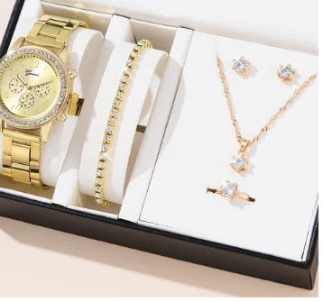 Geneva Women's Watch Set with Jewelry Accessories (Five Pieces)