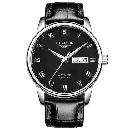 Men's Automatic Mechanical Watch with Leather & Steel Band