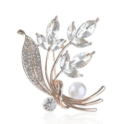 Elegant Blue Crystal Wheat Brooch with Pearl Corsage