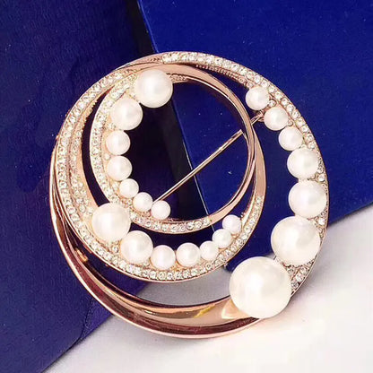 Spiral Ring Crystal Pearl Brooch for Elegant Ladies
