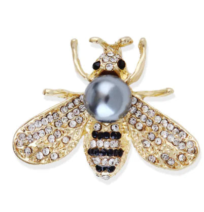 Shiny Bee Brooch with Large Faux Pearl - Unique Jewelry