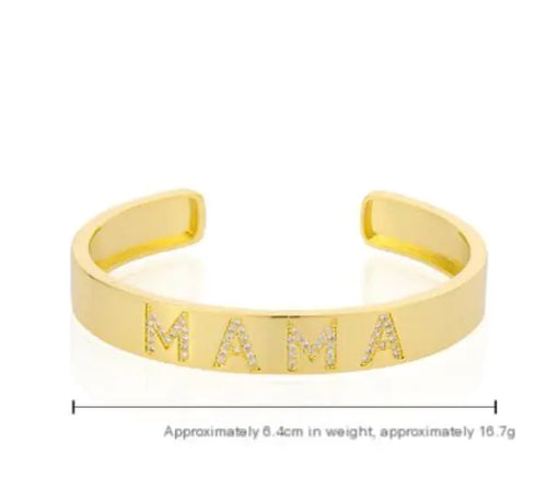 Mama Open Bangle Bracelet with Zirconia (Single Piece)