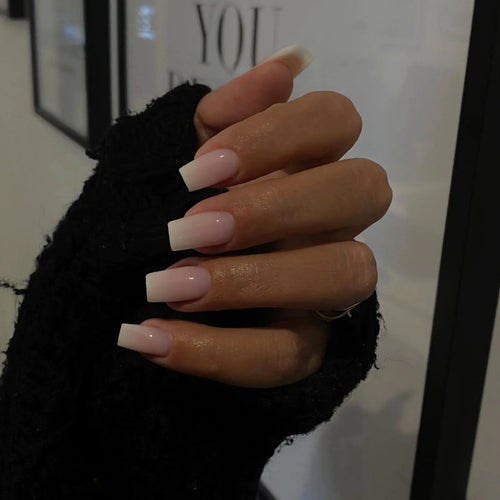 Ombre Pink Nails Press ons Press on Nails Medium Square Glue on Nails Medium Length Short Acrylic Nails Glue on Medium Coffin Nails Fake Nails False Nails for Women Thick Solid Color Gel Nails 24Pcs