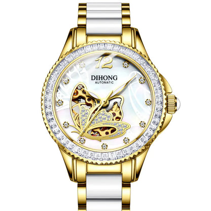 Women's White Ceramic Automatic Watch with Luminous Features