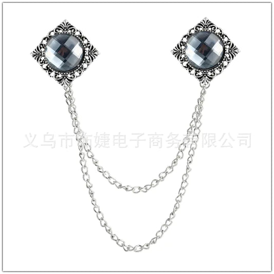 Retro British Style Alloy Double Layer Tassel Brooch