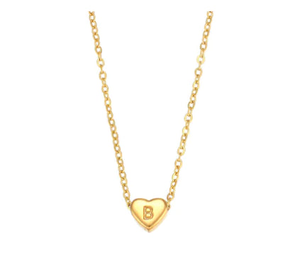 Initial Love Necklace - 18K Gold Plated Heart Pendant (One)