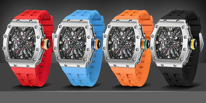 Square Men's Quartz Calendar Watch with Rubber Strap