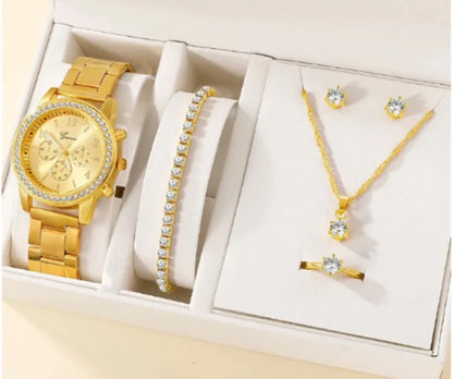 Geneva Women's Watch Set with Jewelry Accessories (Five Pieces)