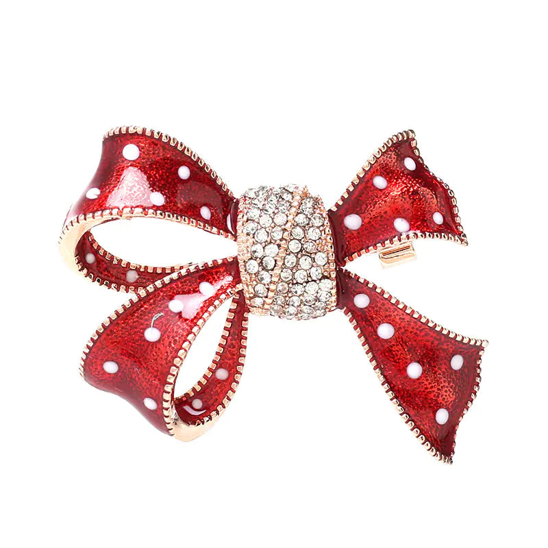 Korean Style Dual-Use Bow Tie Brooch with Rhinestones