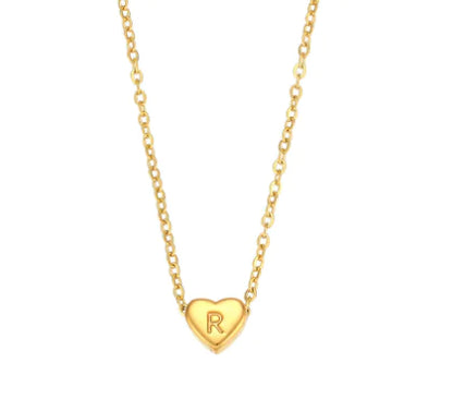 Initial Love Necklace - 18K Gold Plated Heart Pendant (One)