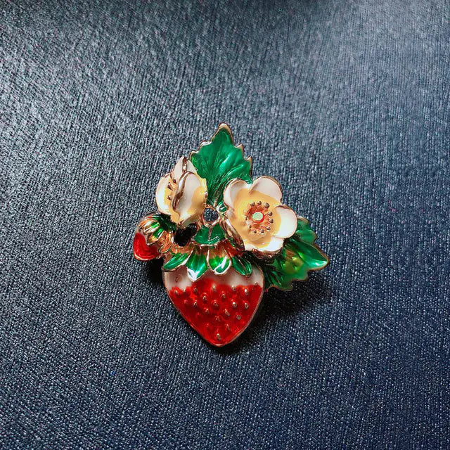 Enamel Strawberry Brooch for Fashion and Accessories