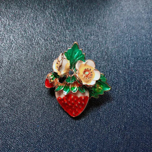Enamel Strawberry Brooch for Fashion and Accessories