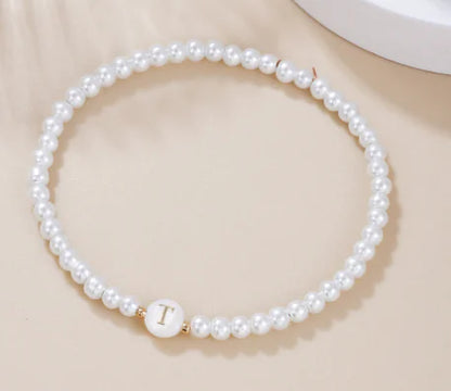 Dainty Faux Pearl Bead Initial Bracelet for Women