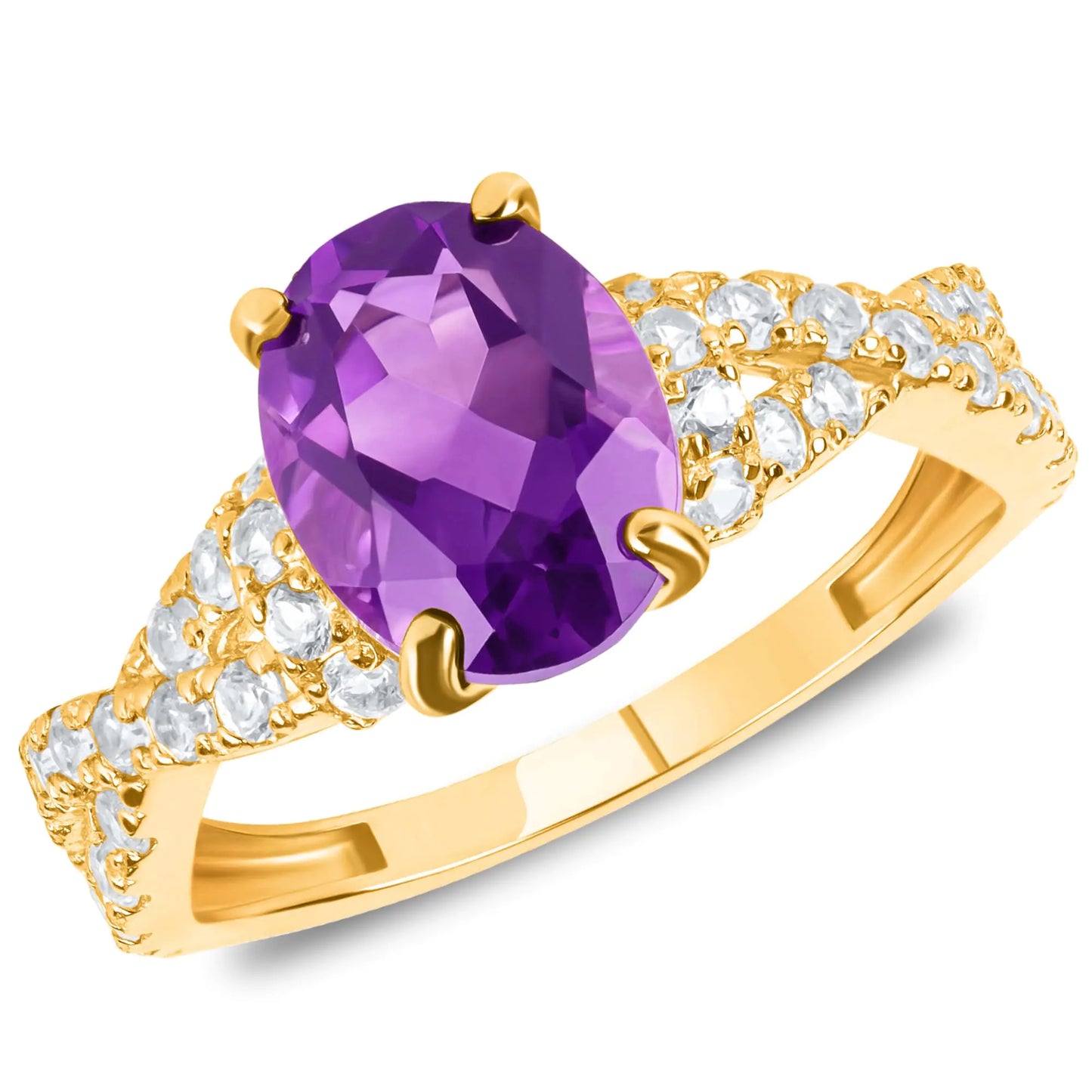 MAX + STONE 10K Yellow Gold Purple Amethyst Rings for Women | February Birthstone Ring with Amethyst Stone | Hypoallergenic Gemstone Gold Ring | Amethyst Statement Cocktail Rings Size 6